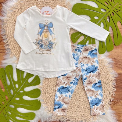 Conj. Blusa Manga Longa Lamp for the Paths e Calça Legging Floral - Off White